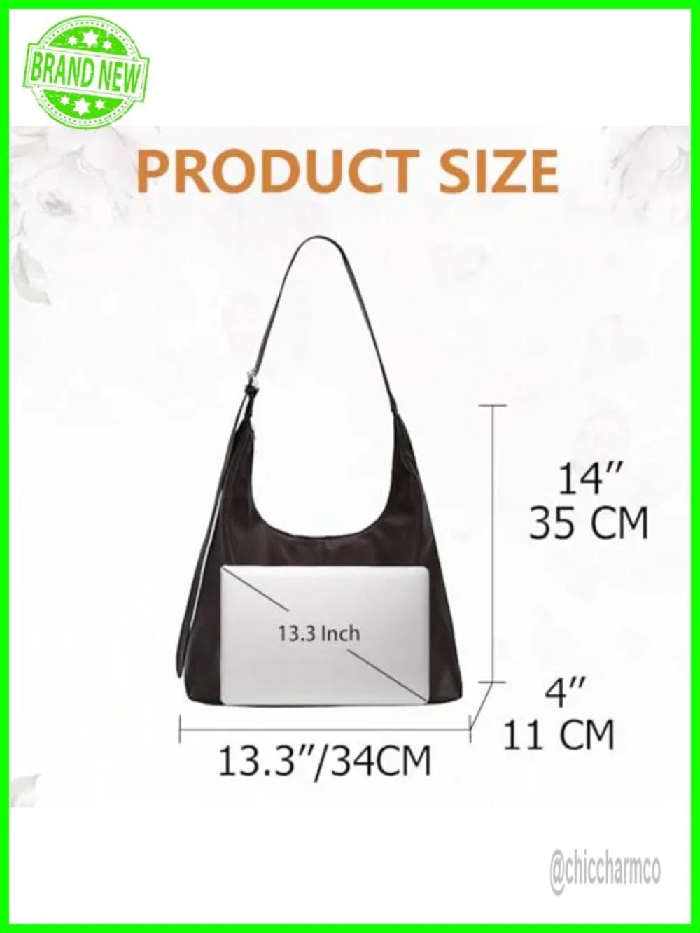Large Hobo Bag Vegan Leather Shoulder Handbag Slouchy Tote Purse Travel